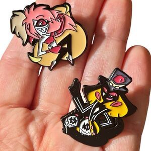 Hazbin Hotel Sir Pentious and Cherry Bomb Couples Enamel Pins Set, 2 Pins